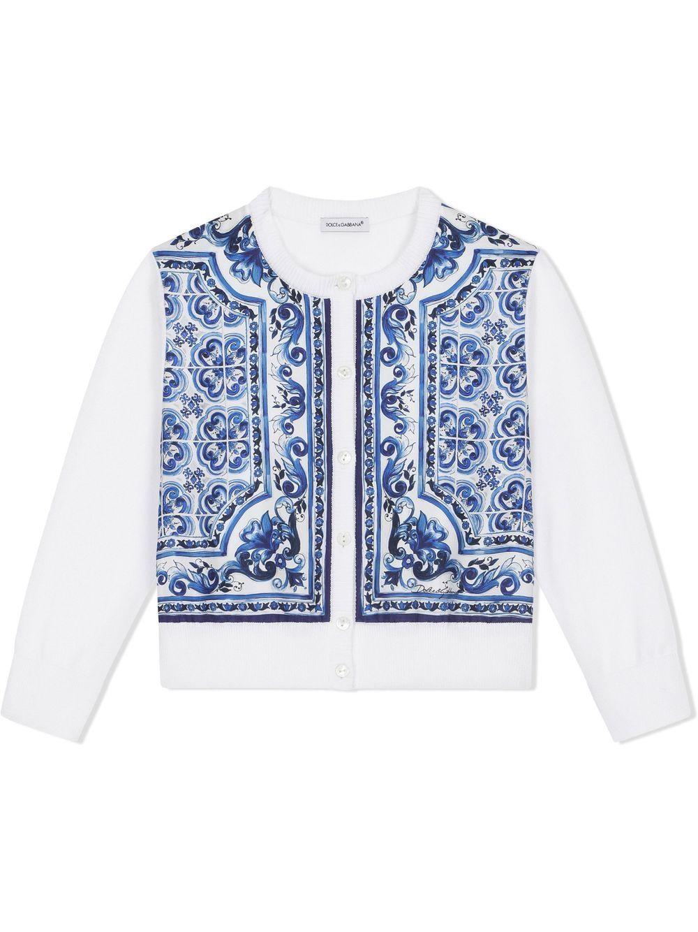 Dolce & Gabbana Majolica-print Silk-blend Cardigan In White