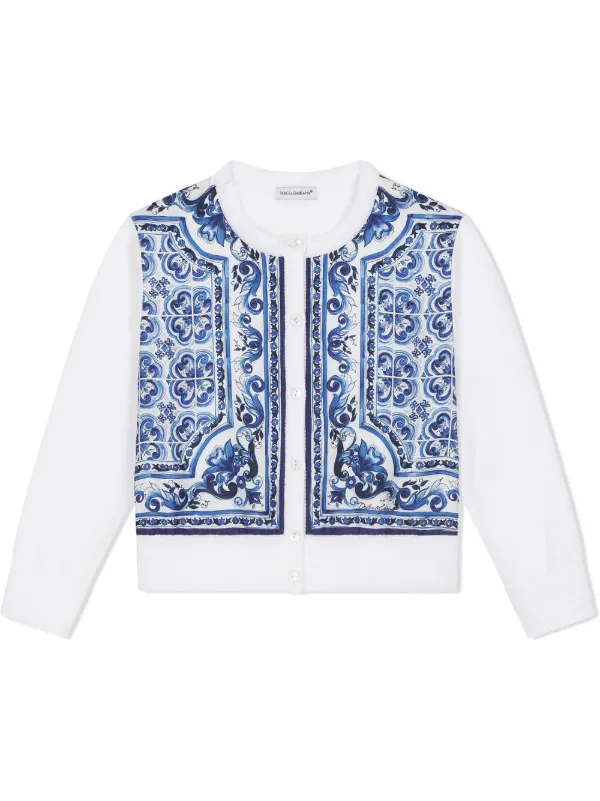 Majolica-print silk-blend cardigan