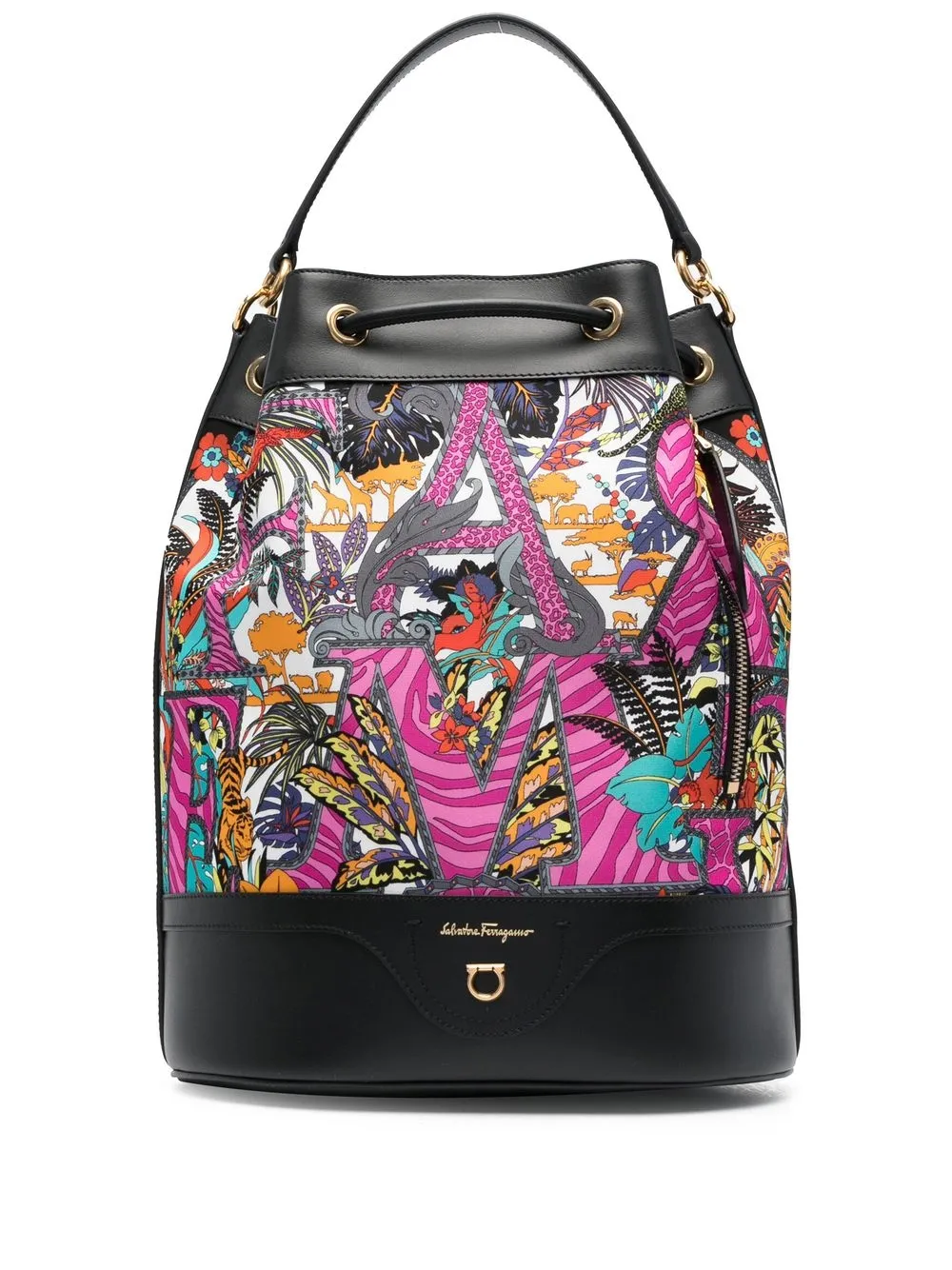 

Ferragamo safari-print leather-trim backpack - Black