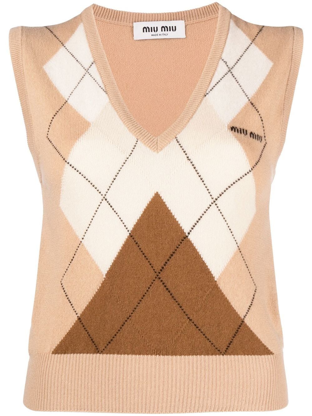 Shop Miu Miu Argyle Check Cropped Knitted Vest In Nude