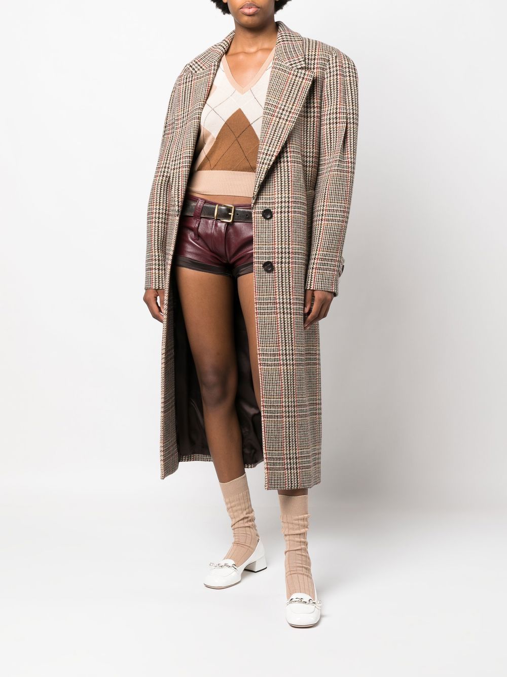 Shop Miu Miu Argyle Check Cropped Knitted Vest In Nude