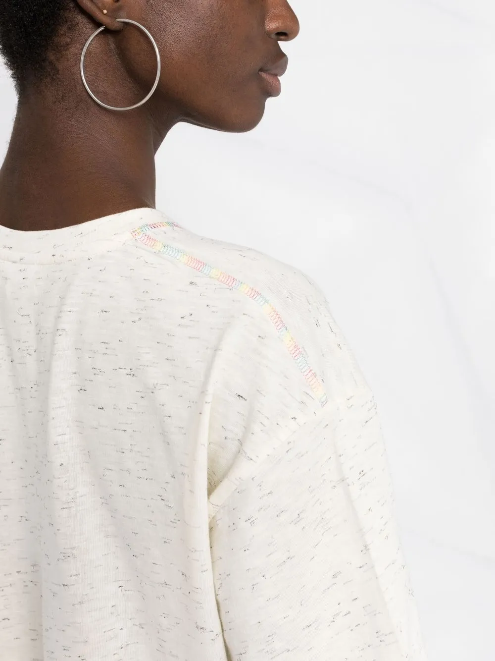 Ganni Postcard Print Fringed Cotton Blend Cropped T-shirt In Nude
