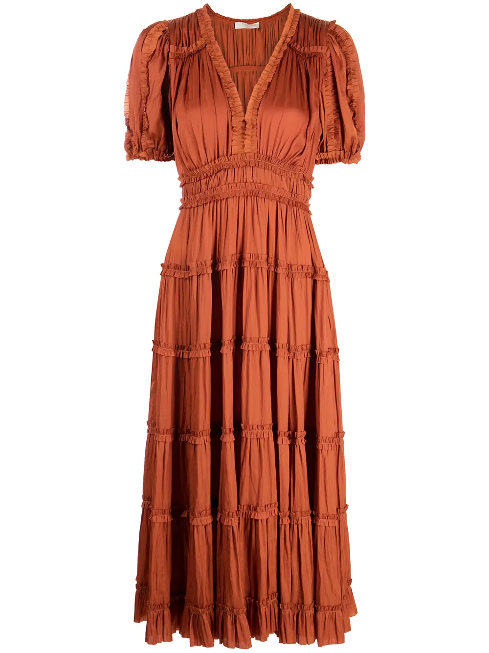 

Ulla Johnson vestido midi Rose de satén plisado - Naranja