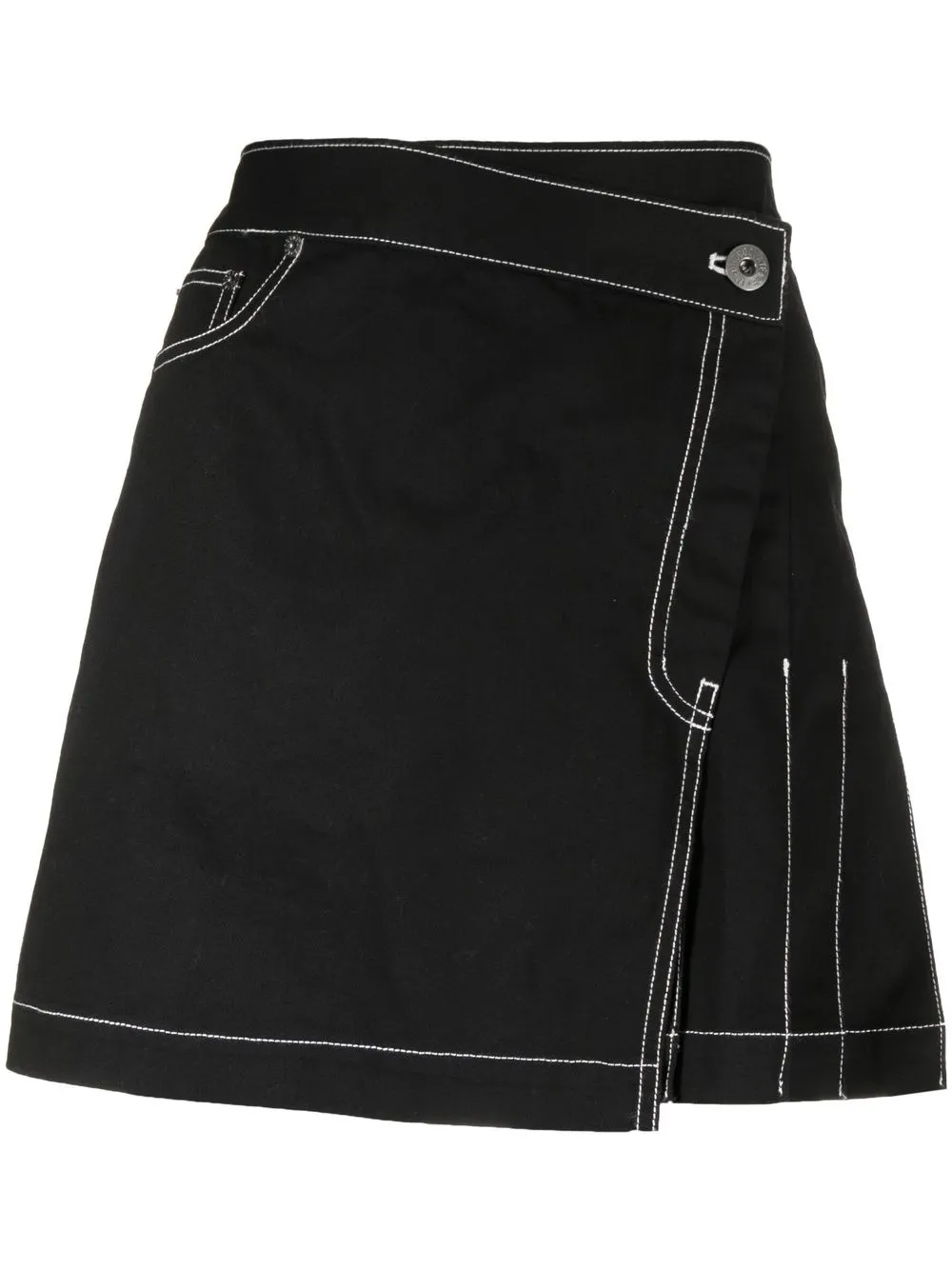 

CHOCOOLATE asymmetric contrast-stitch pleated skirt - Black