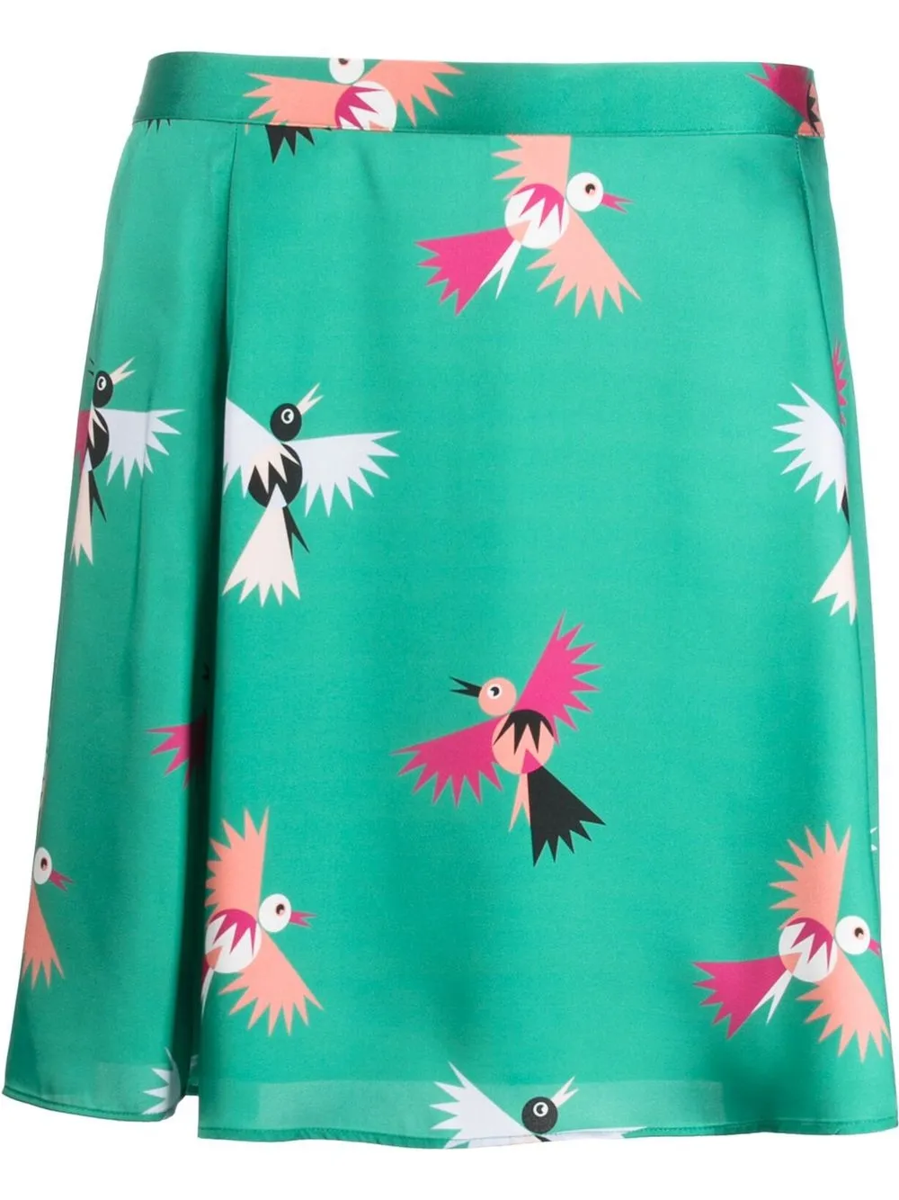 

PS Paul Smith bird-print satin A-line skirt - Green