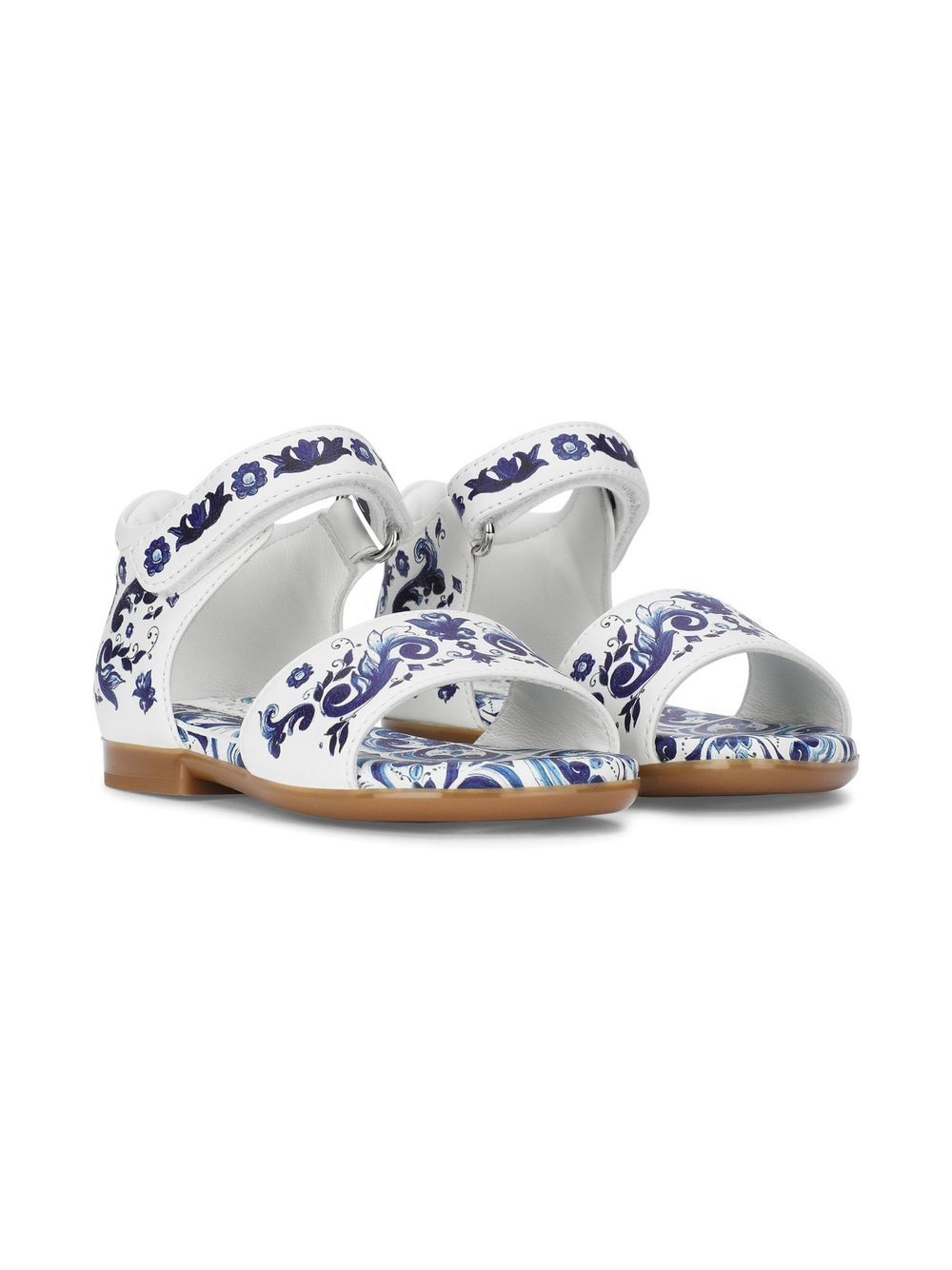 Dolce & Gabbana Kids Majolica-print leather sandals - White