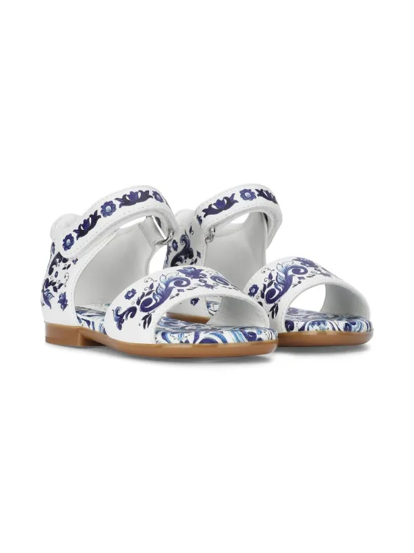 Dolce Gabbana Kids Majolica print Leather Sandals White FARFETCH AE