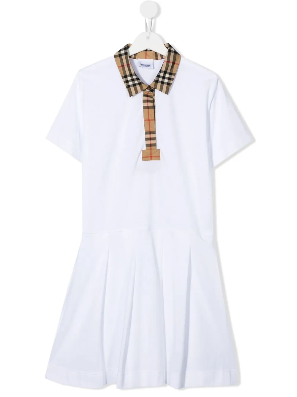 

Burberry Kids Vintage Check trim piqué polo shirtdress - White