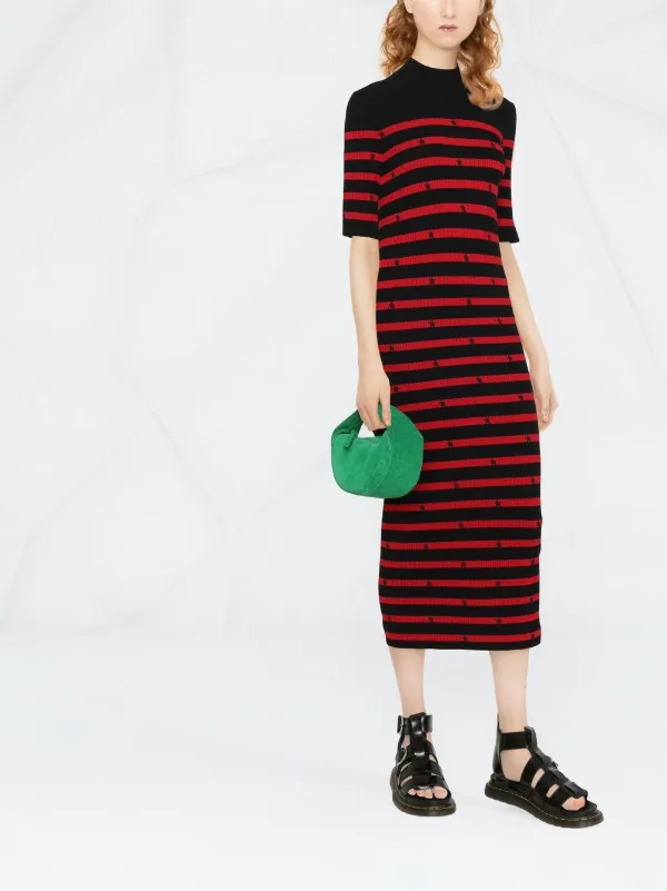 Red Valentino Star Striped Pattern Knitted Dress - Black