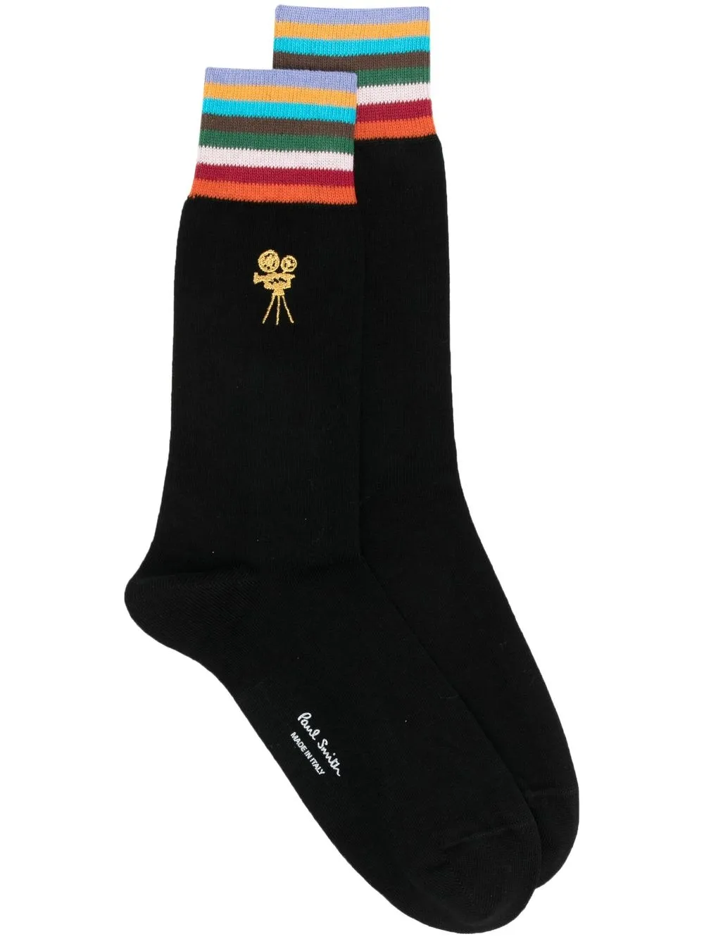 

Paul Smith striped camera-embroidered socks - Black