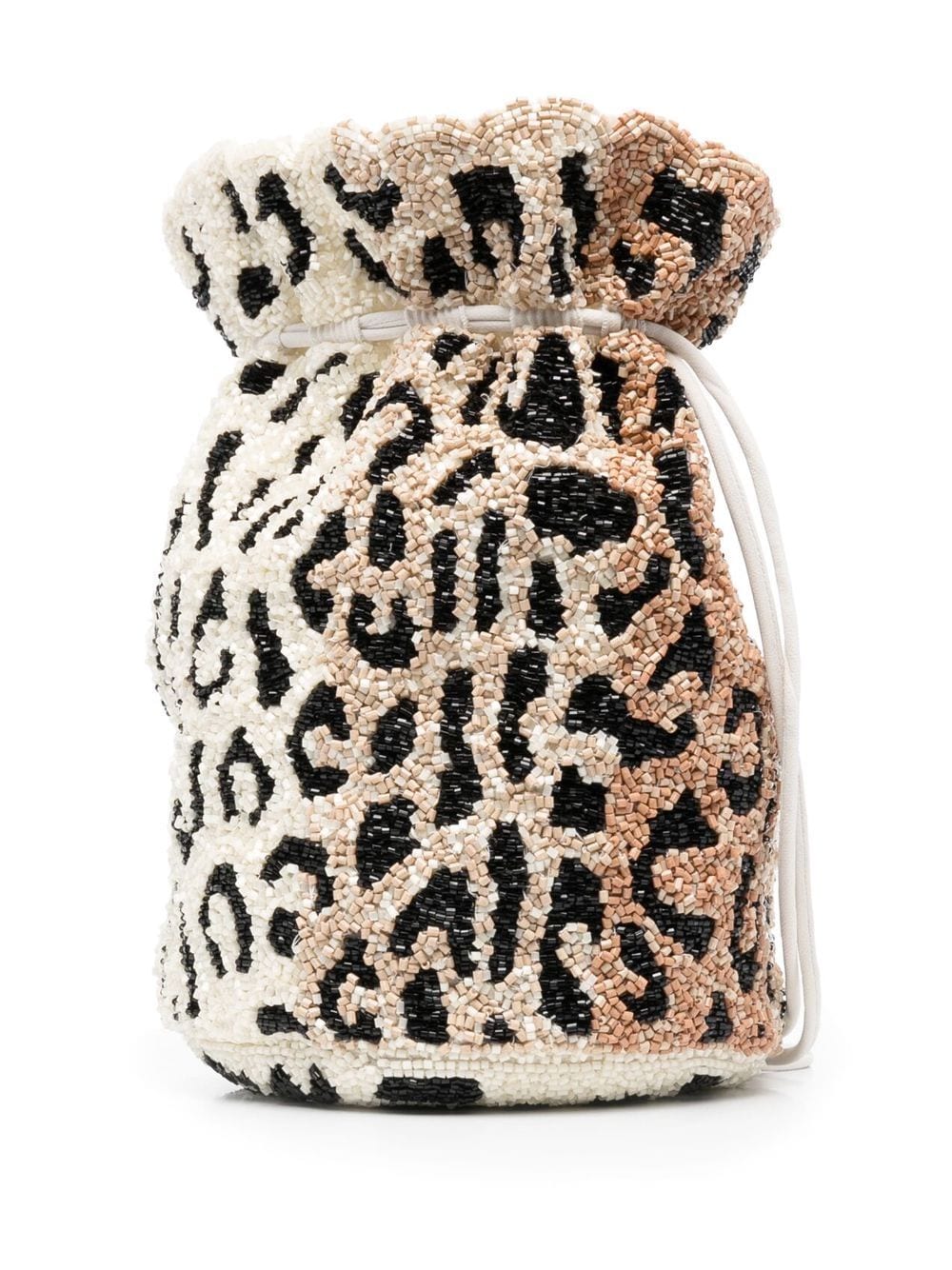 Shop Ganni Leopard-print Beaded Pouch Bag In Braun