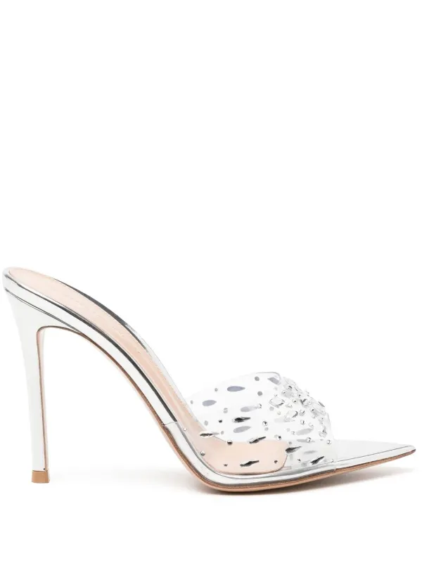 極美品 Gianvito Rossi ハイヒール メッシュ クリスタル Gianvito Rossi 85mm crystal-embellished Heeled Mules