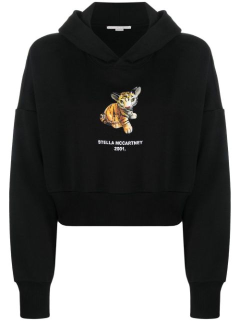 Stella McCartney tiger-print cropped hoodie Women