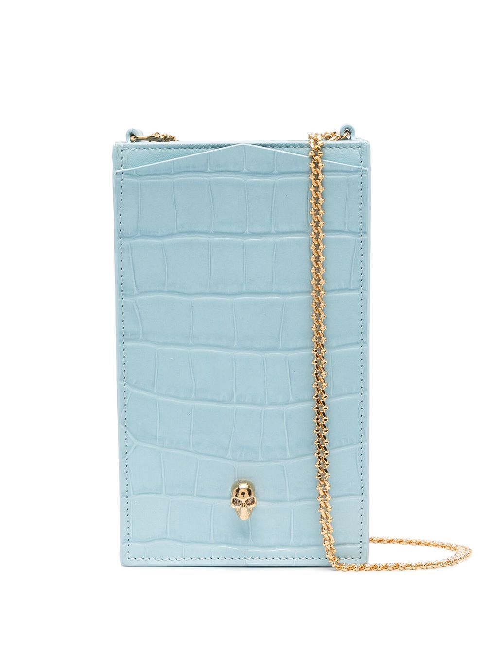 

Alexander McQueen crocodile-embossed leather phone bag - Blue