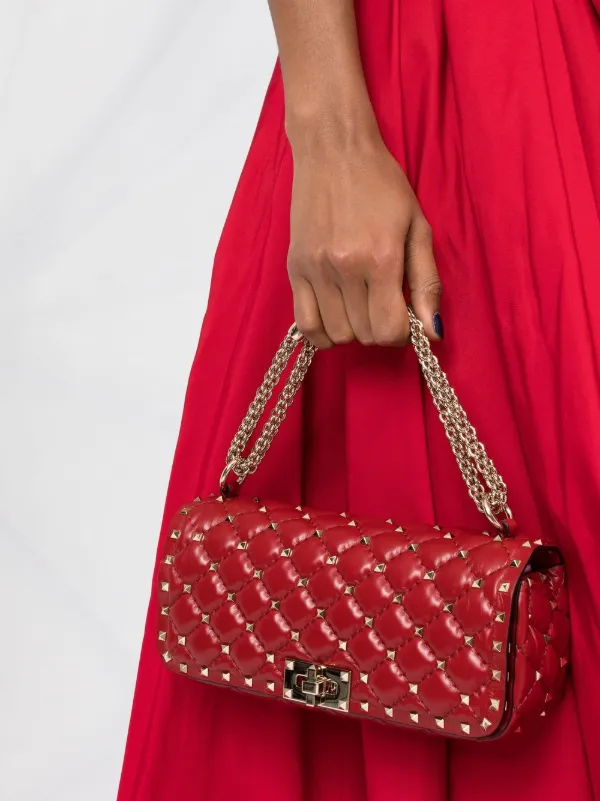 Valentino Garavani Rockstud Leather Chain Shoulder Bag, Red