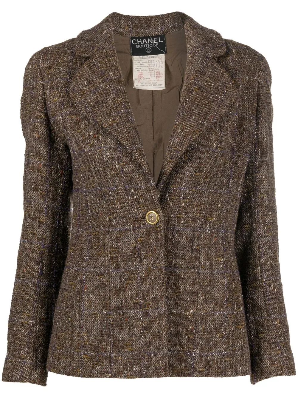 

Chanel Pre-Owned chamarra de tweed con solapa de muesca 1994 - Marrón