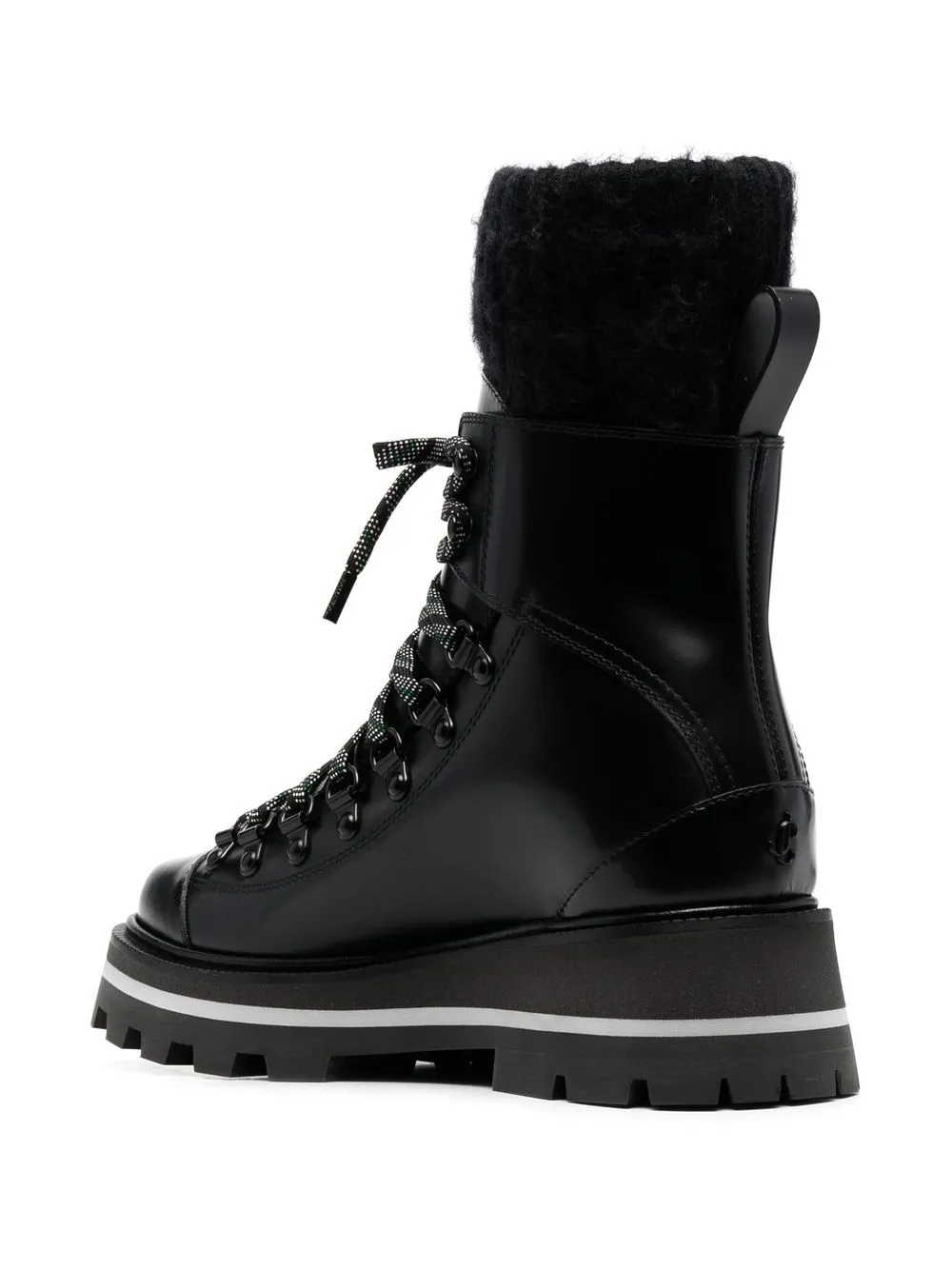 Lace up leather knee high boots in black 