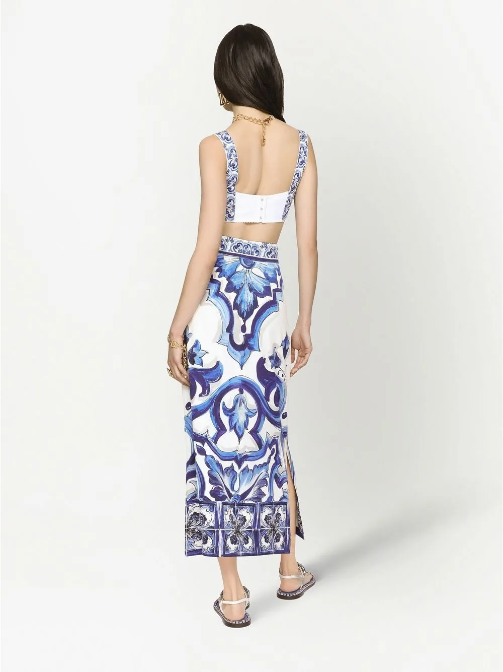 Maiolica-print cropped top