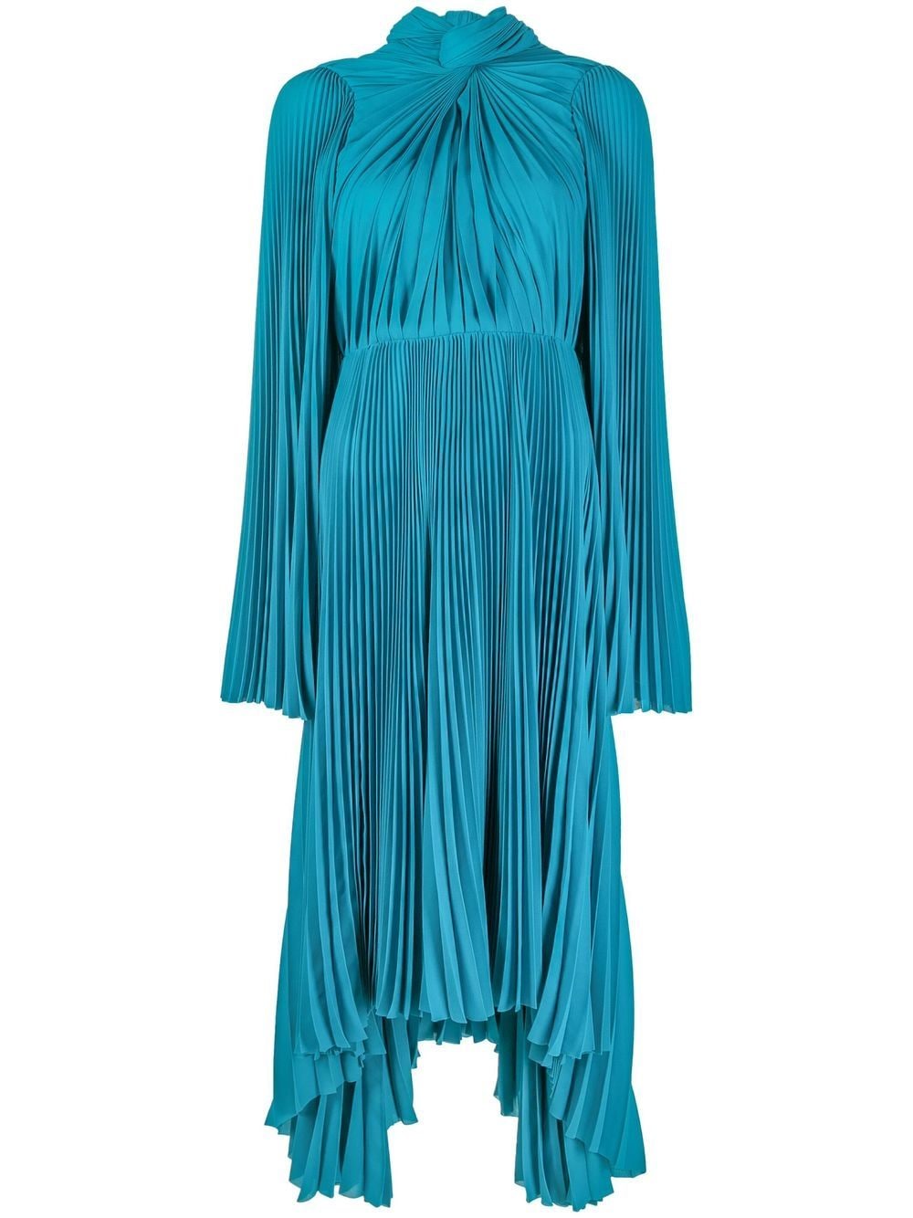 twist-neck pleated midi dress