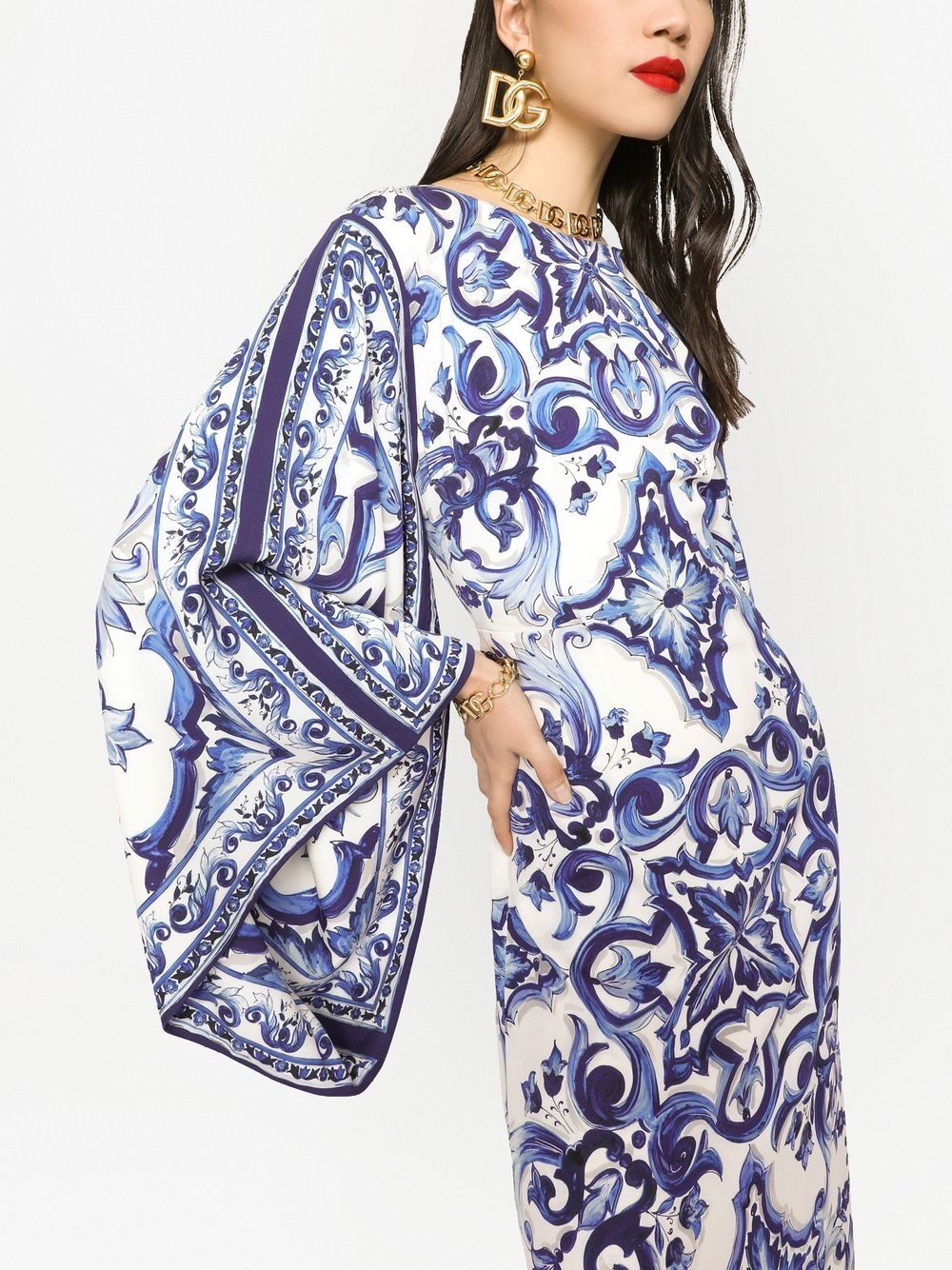 Shop Dolce & Gabbana Majolica-print Maxi Dress In Blue