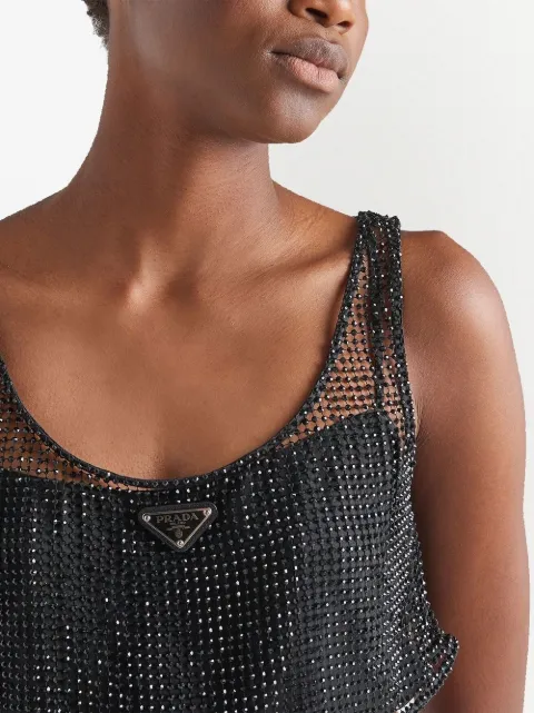Prada Rhinestone Mesh Cropped Top - Farfetch