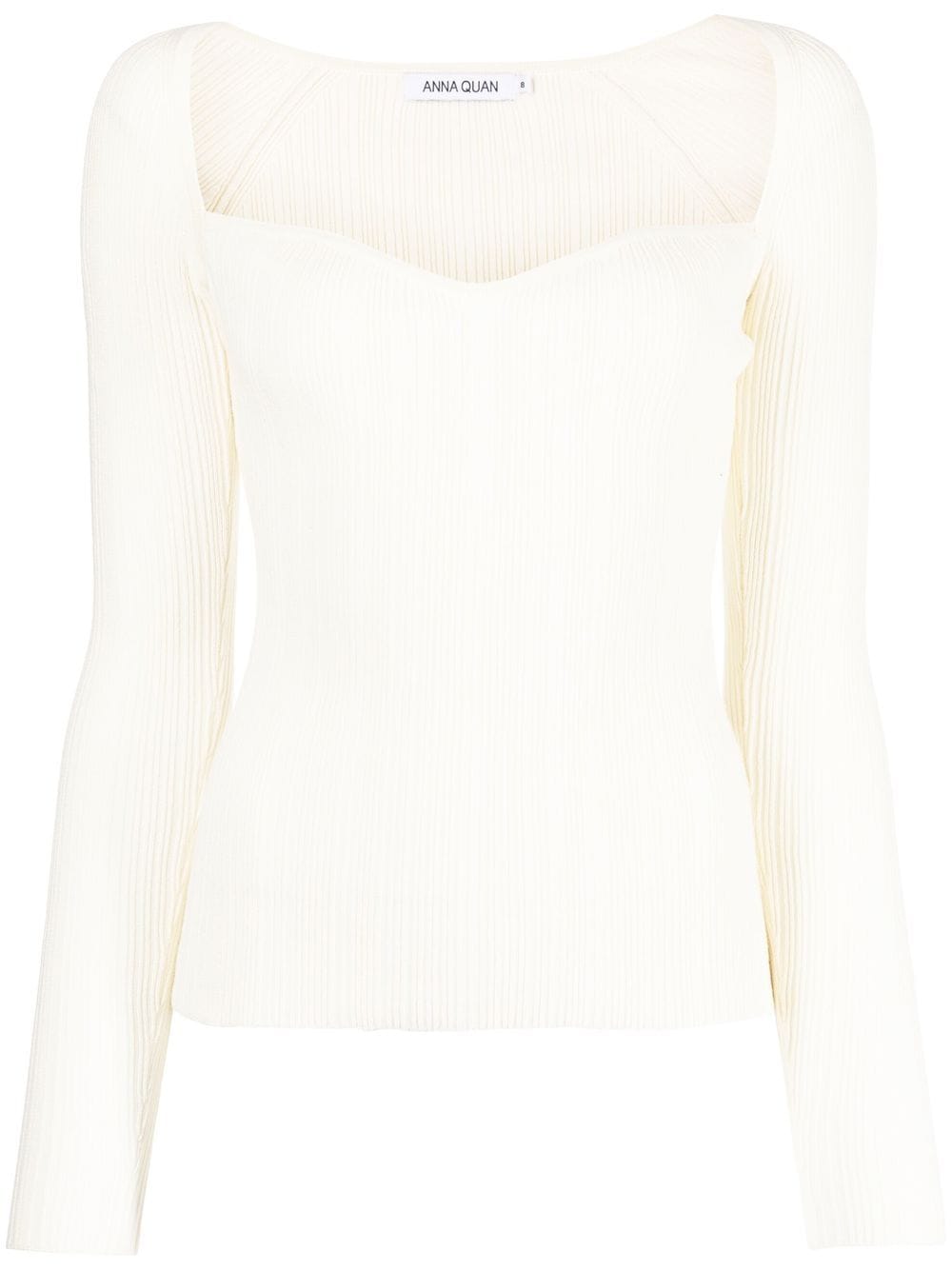 Anna Quan Ribbed-knit Sweetheart Neck Top In Weiss