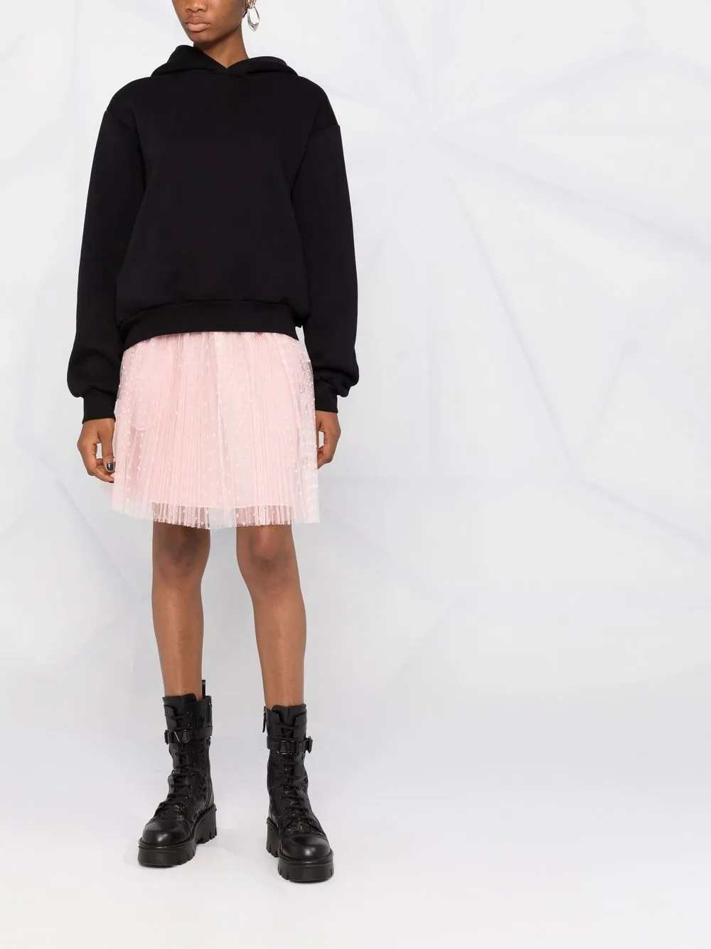  Red Valentino Point D'esprit Tulle Pleated Miniskirt - Pink 