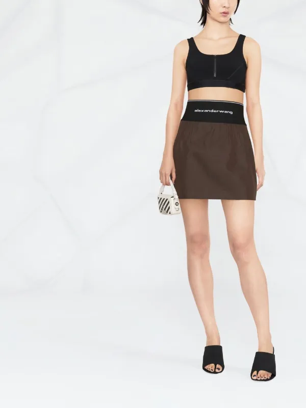 Alexander Wang Logo Elastic Mini Skirt In Ribbed Jersey in Grey