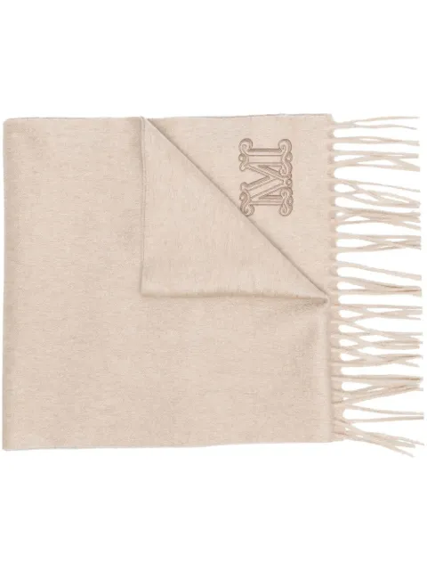 Max Mara logo-patch fringed cashmere scarf