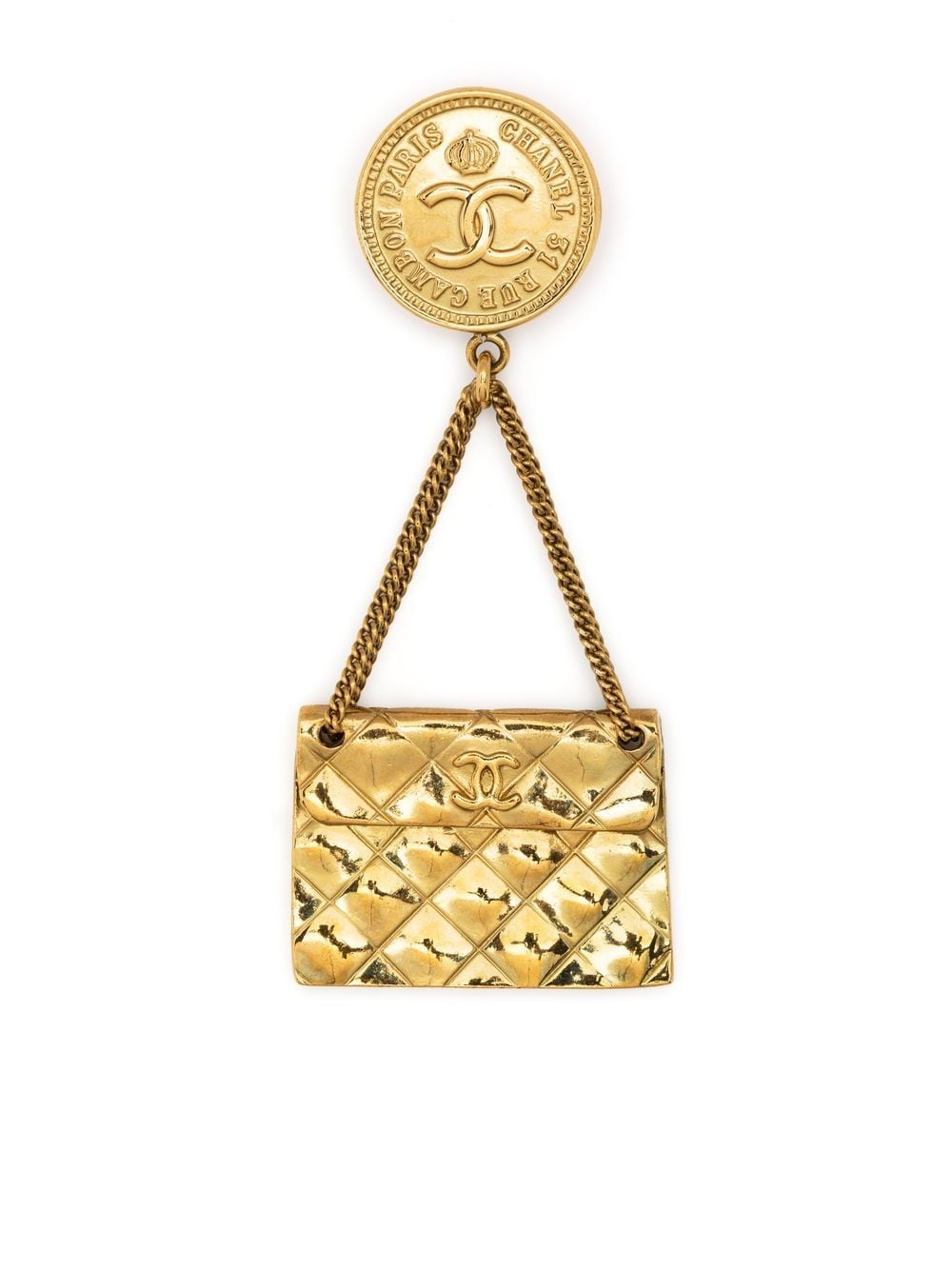 1994 quilted bag-charm brooch