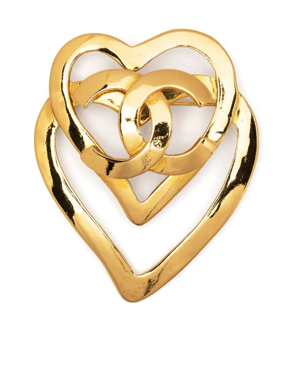 

Chanel Pre-Owned broche con doble corazón y logo CC 1995 - Dorado