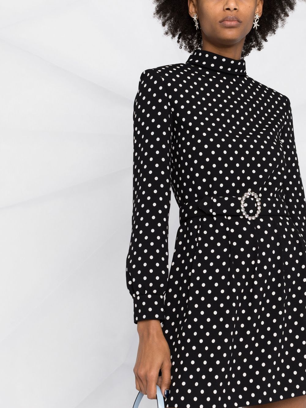 Shop Saint Laurent Belted Polka-dot Minidress In Black