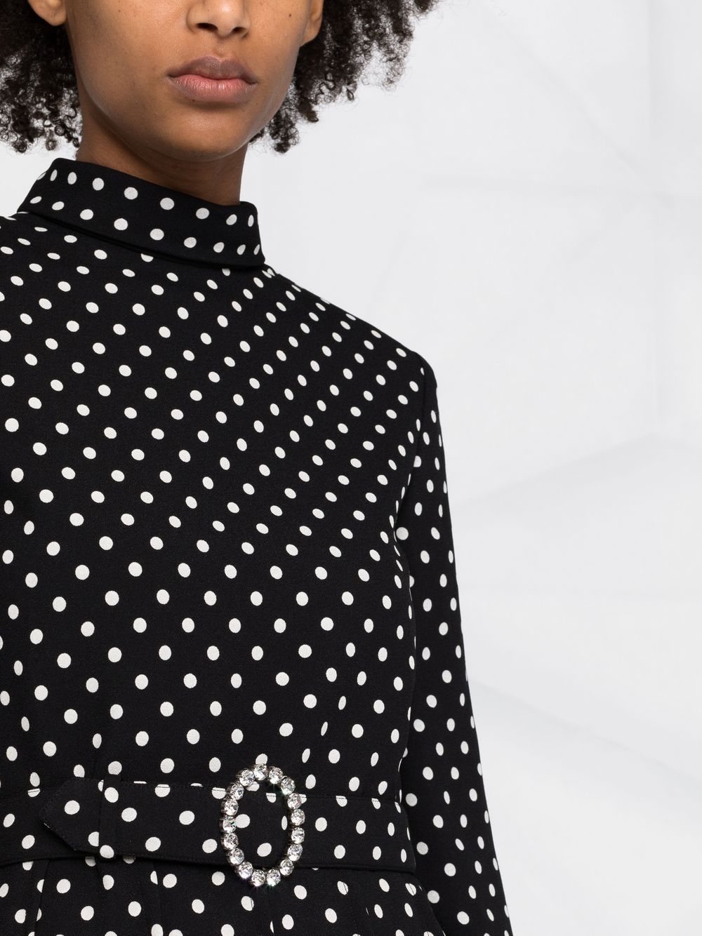 Shop Saint Laurent Belted Polka-dot Minidress In Black