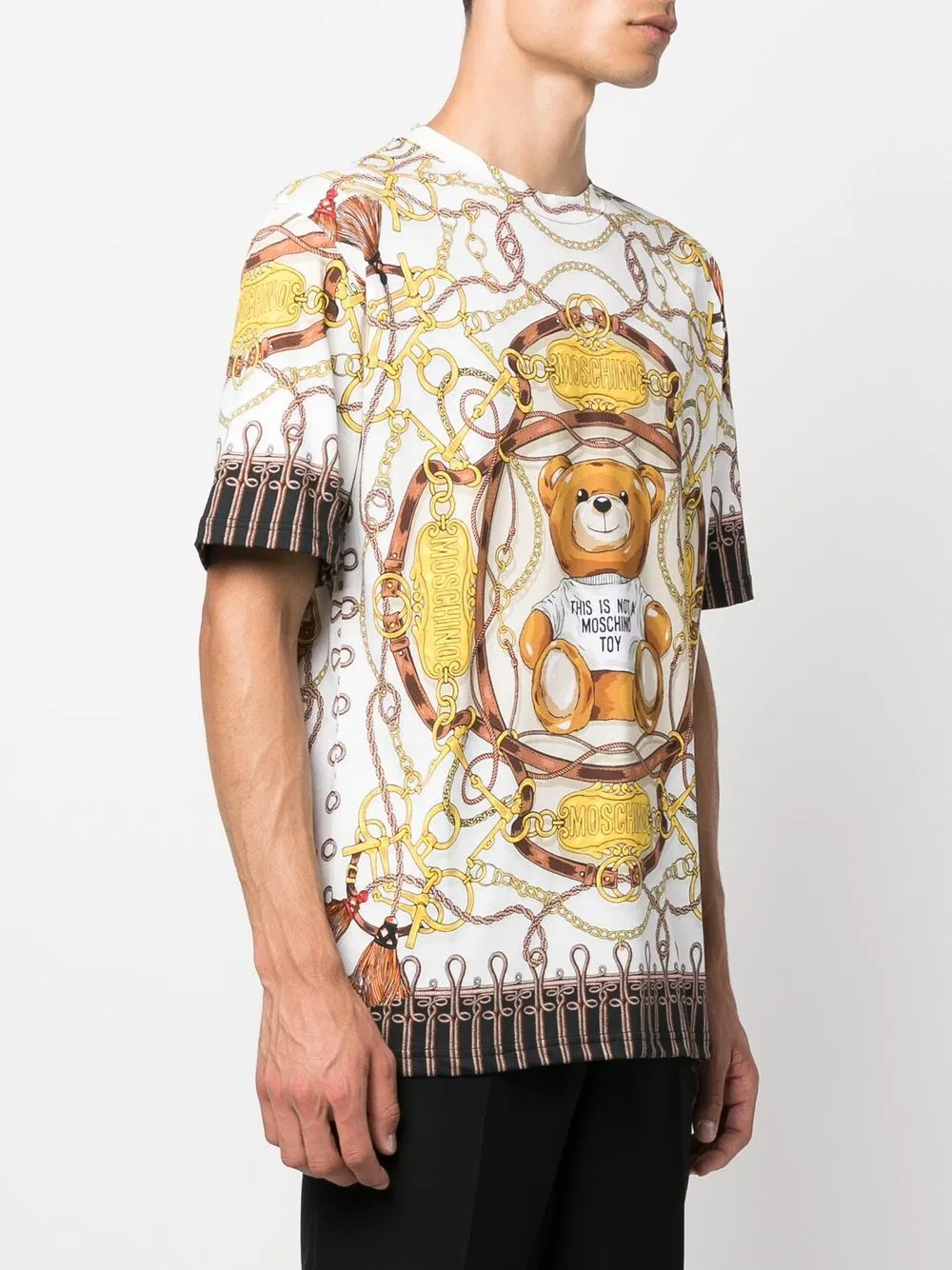  Moschino T Shirt Mit Ketten Print   Weiß 
