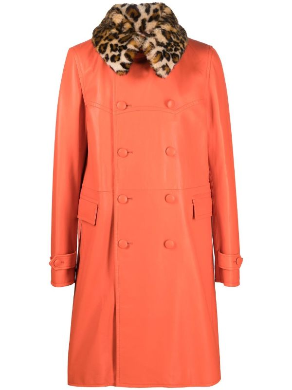 red coat with leopard print collar