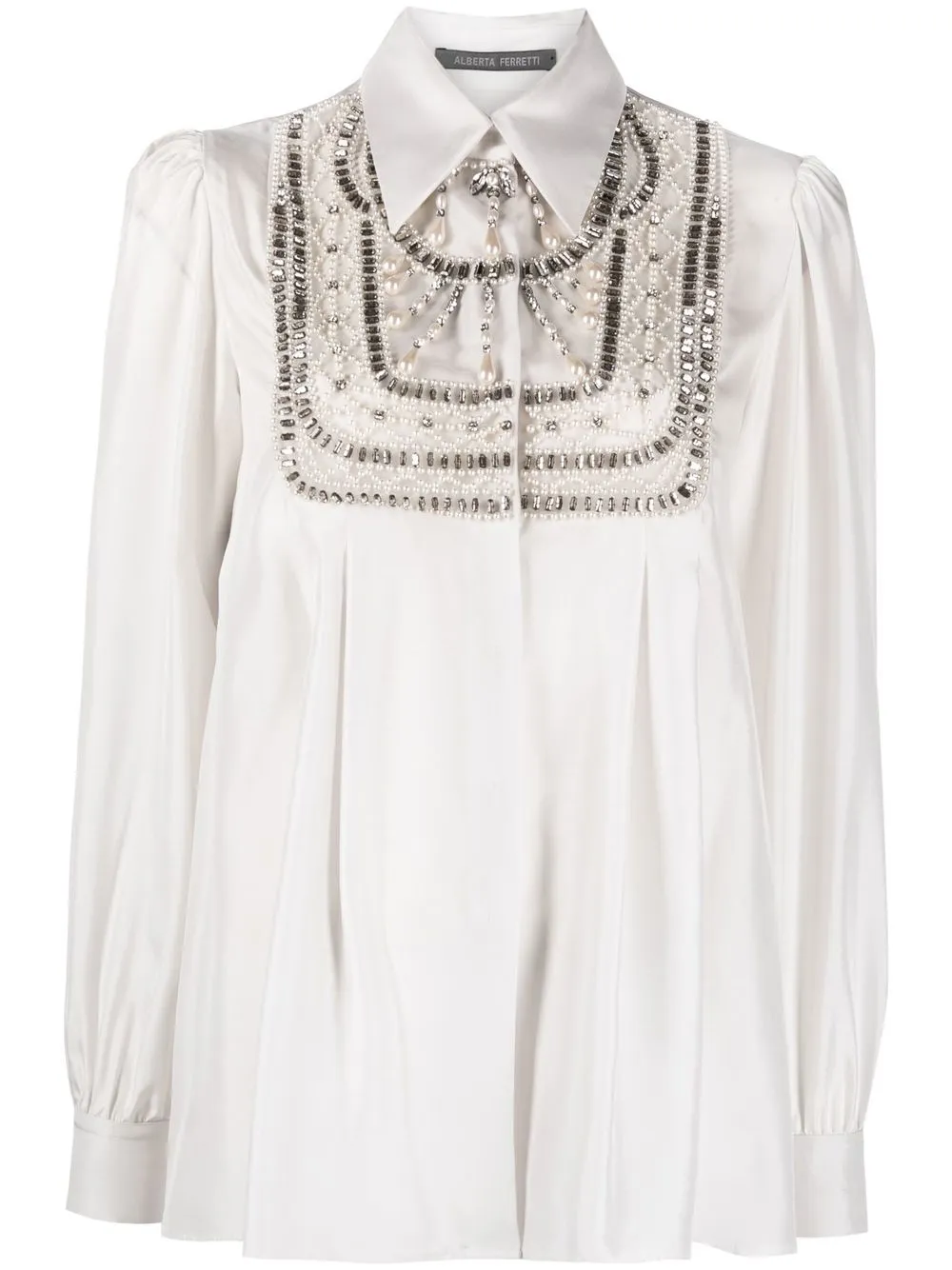 

Alberta Ferretti camisa de seda con detalles de strass - Blanco