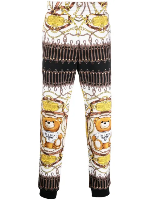 Teddy Bear-print cotton track pants