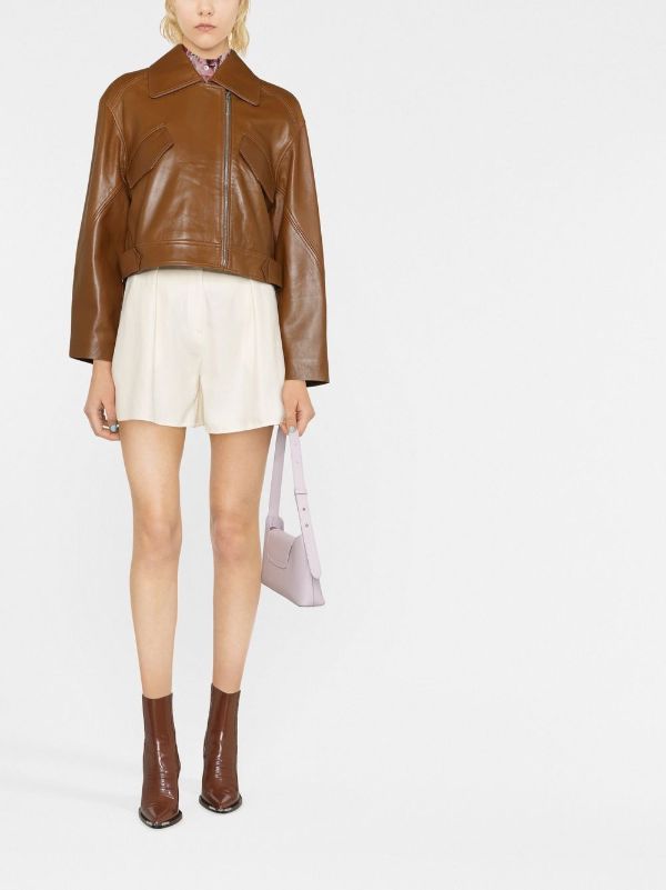 cropped leather jacket brown