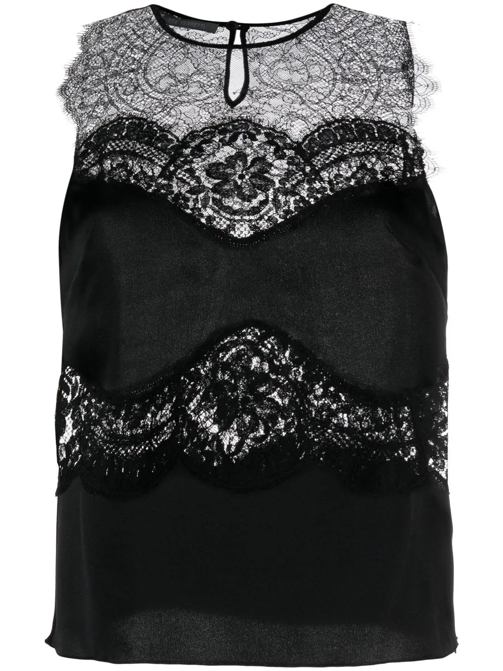 

Alberta Ferretti lace-detail silk top - Black