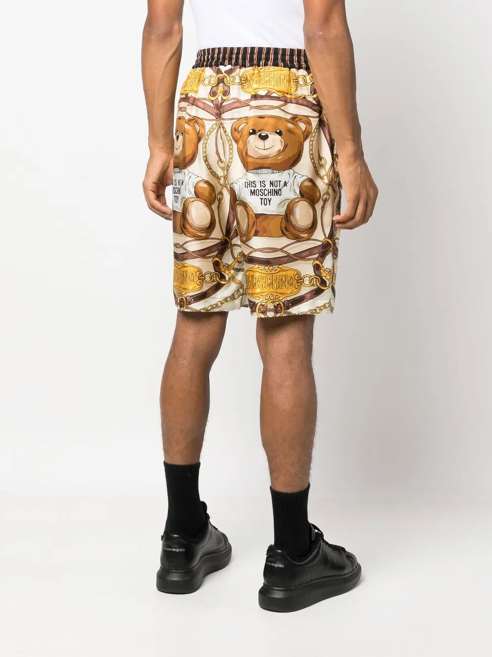 Moschino Teddy-print Silk Shorts | Neutrals | FARFETCH