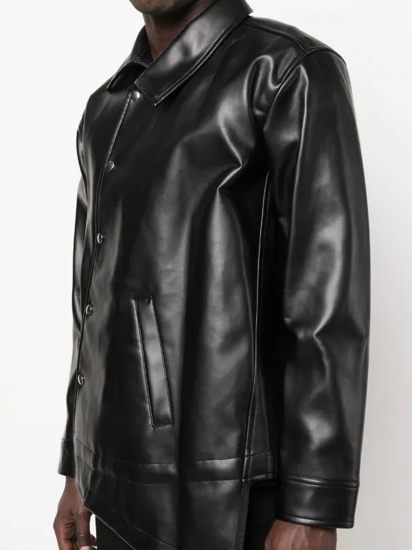 Black Comme Des Garçons asymmetric-hem Artificial Leather Jacket 