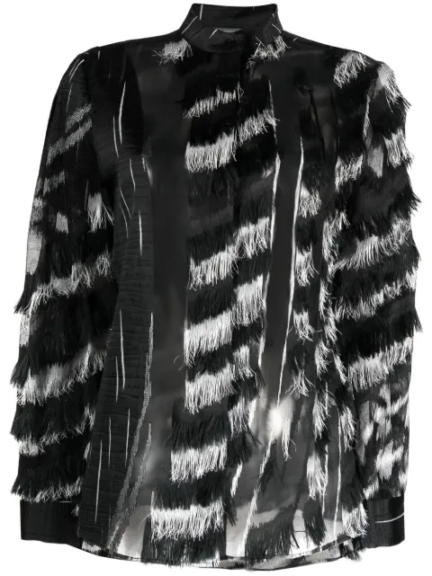 Alberta Ferretti sheer fringed two-tone blouse