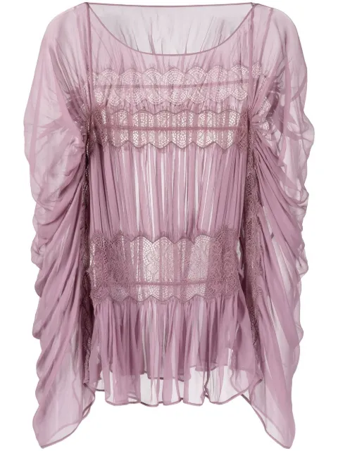Alberta Ferretti Blusa drapeada com recorte de renda
