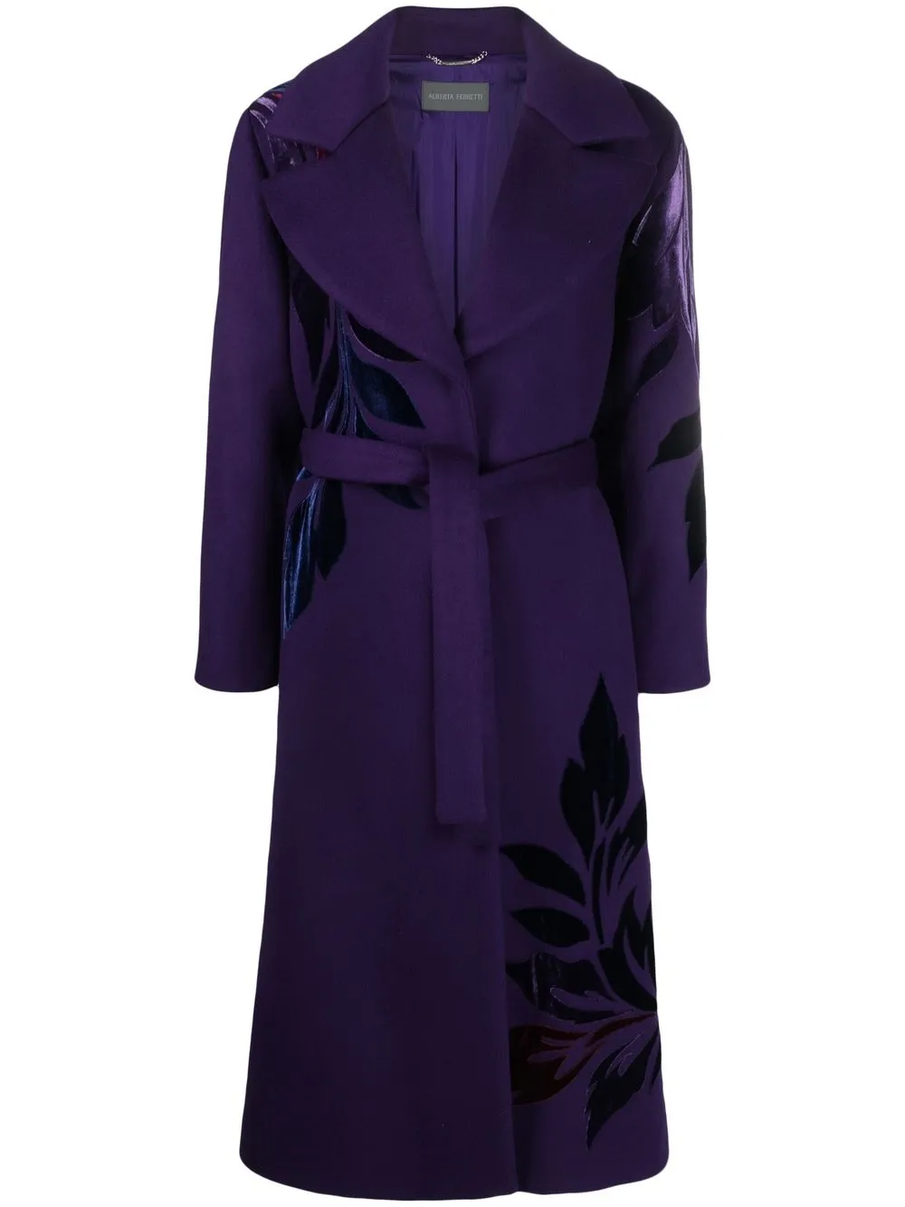 

Alberta Ferretti floral appliqué belted coat - Purple