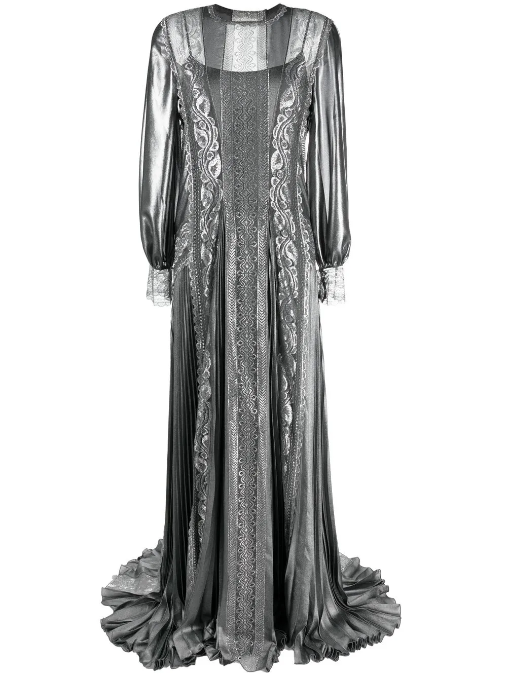 

Alberta Ferretti metallic jacquard lace cuff gown - Silver