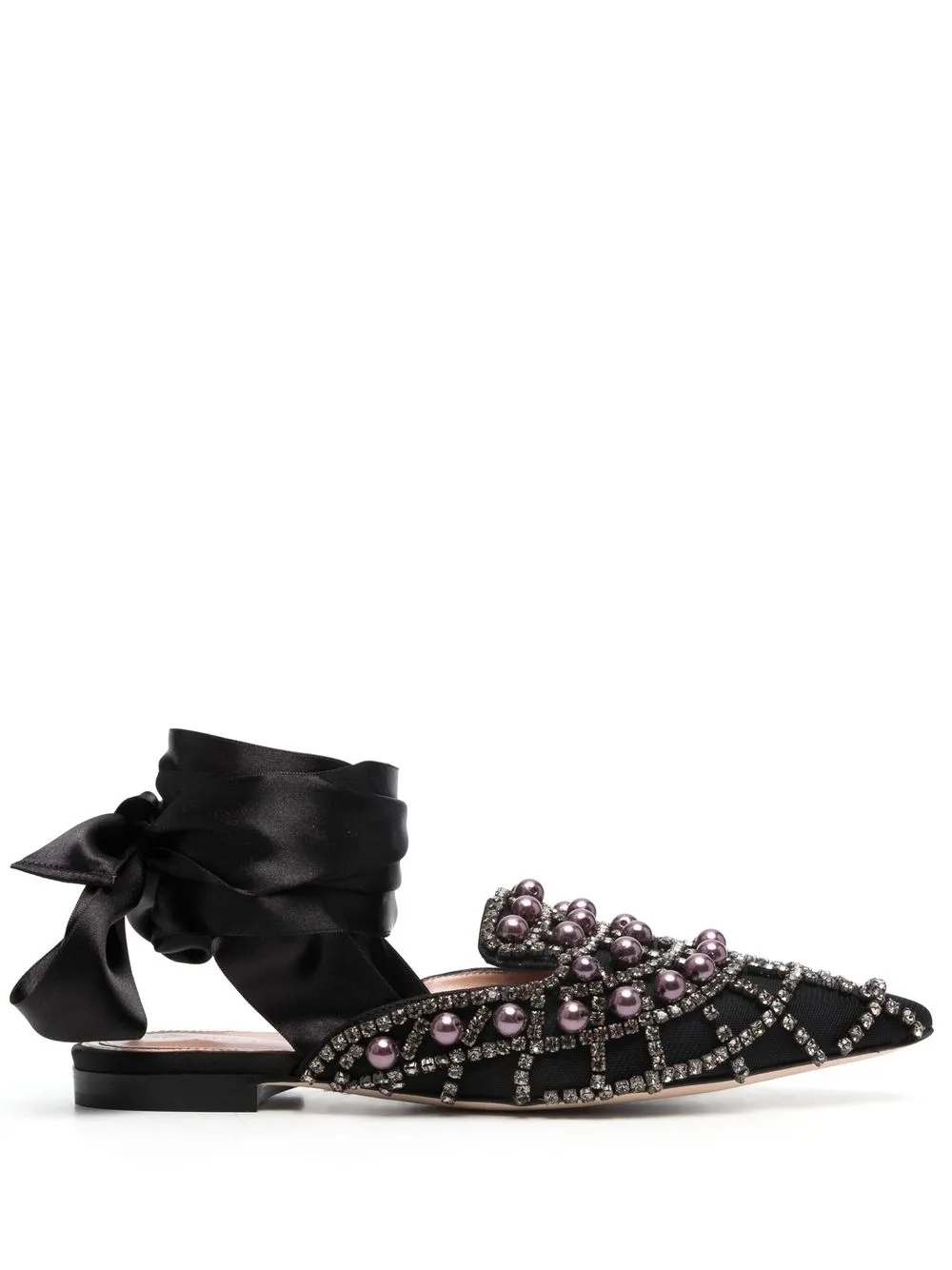 

Alberta Ferretti embellished self-tie mules - Black