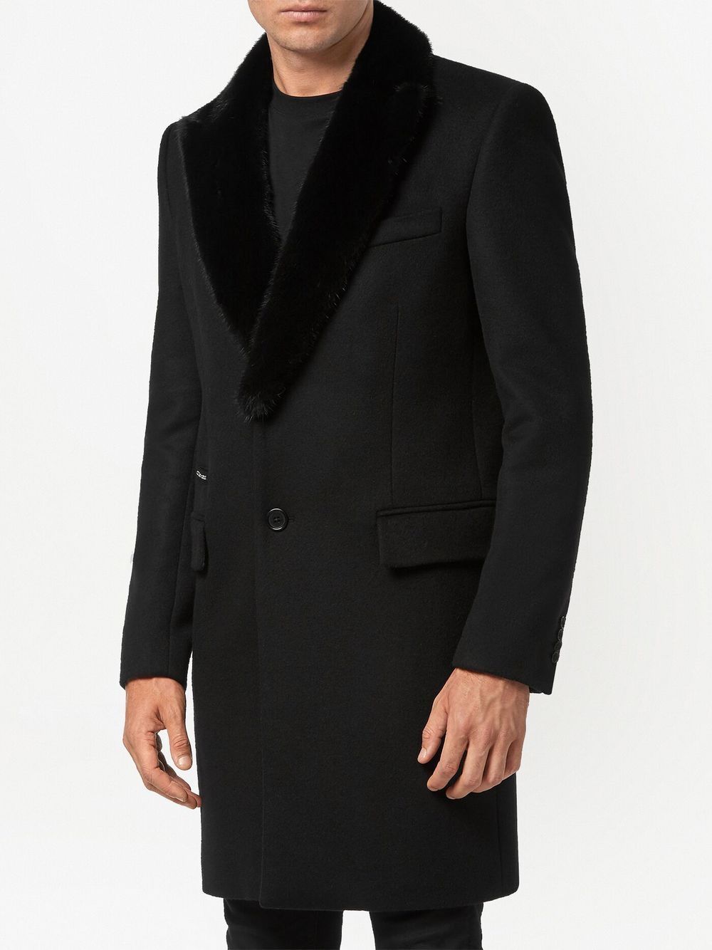 Shop Philipp Plein Faux-fur Trim Single-breasted Coat In Black