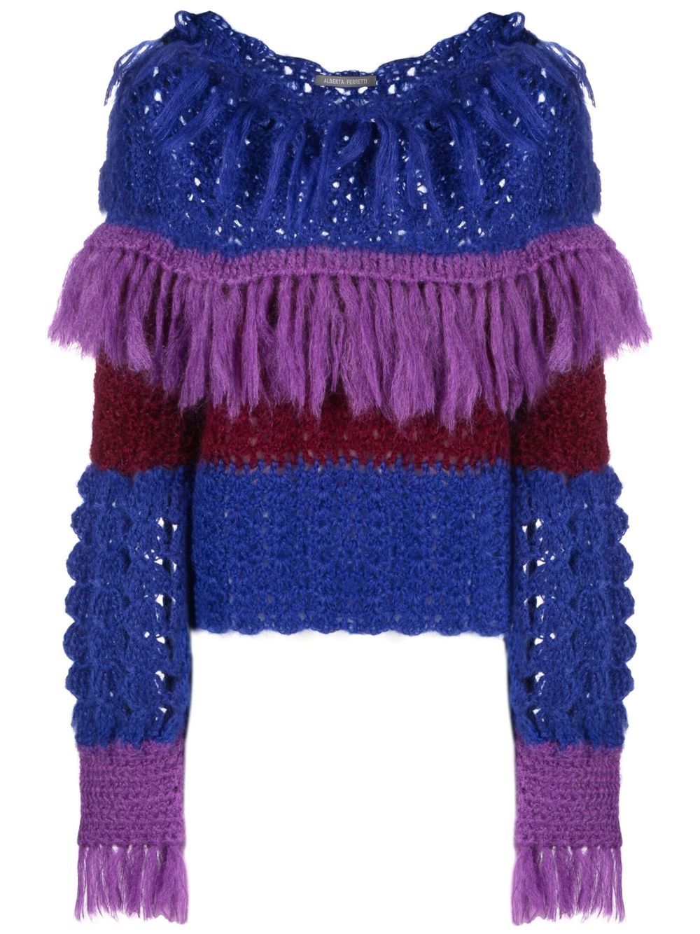 

Alberta Ferretti suéter tejido de crochet con diseño color block - Azul