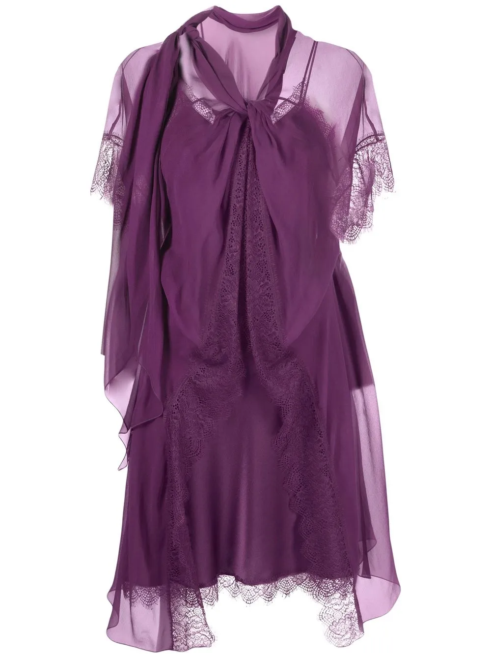 

Alberta Ferretti lace-trim chiffon minidress - Purple