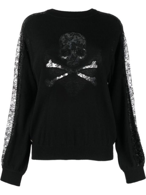 Philipp Plein lace-panelling skull-print sweatshirt Women